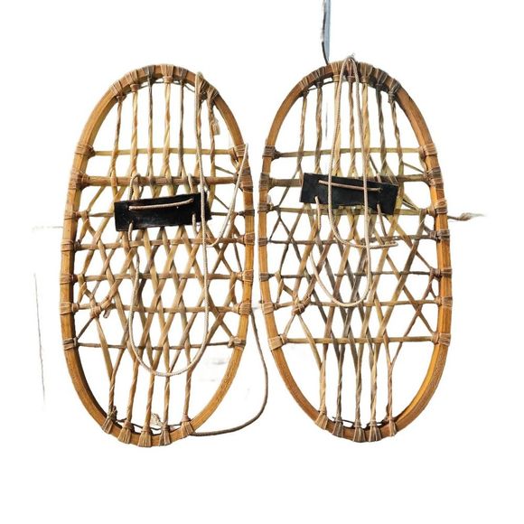 VINTAGE Military Snowshoes WWll RARE! Etched LUND US 1942 10x21 Rawhide & Wood - Picture 1 of 10